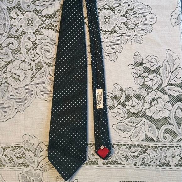 Vintage Gentry Beau Brummell Mens Repp Necktie Green Mini Dot Wide Polyester Y2K - Picture 3 of 11